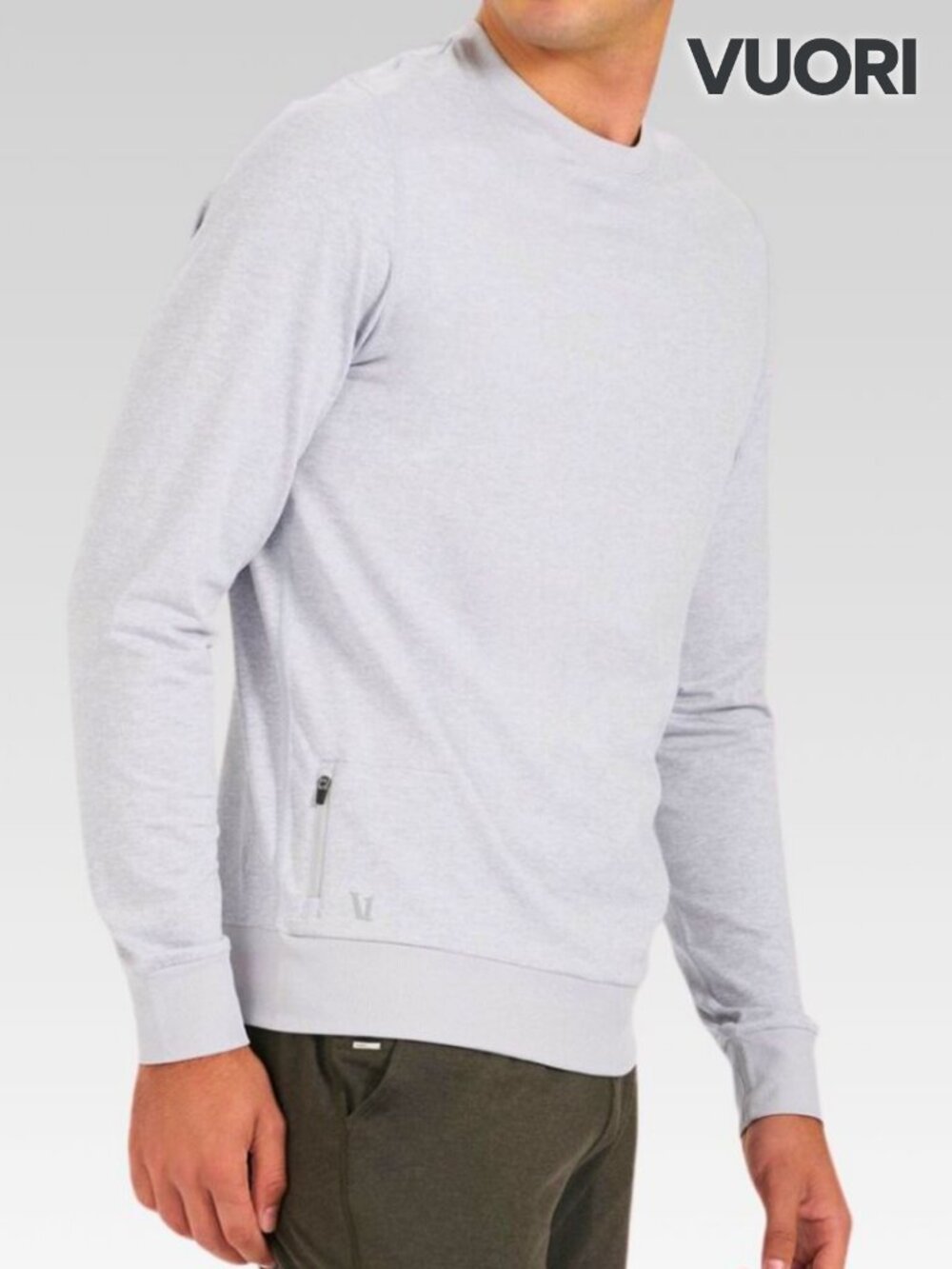 vuori Men's Ponto Performance Crew in Platinum Heather - XL
